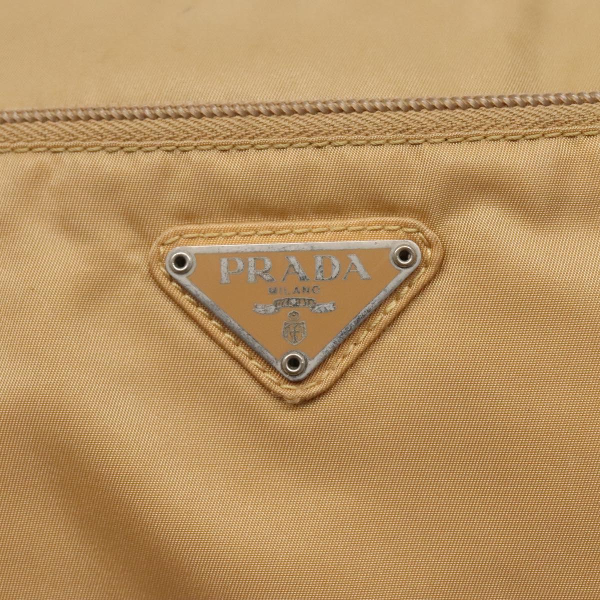 PRADA Shoulder Bag Nylon Beige Silver Auth 123907