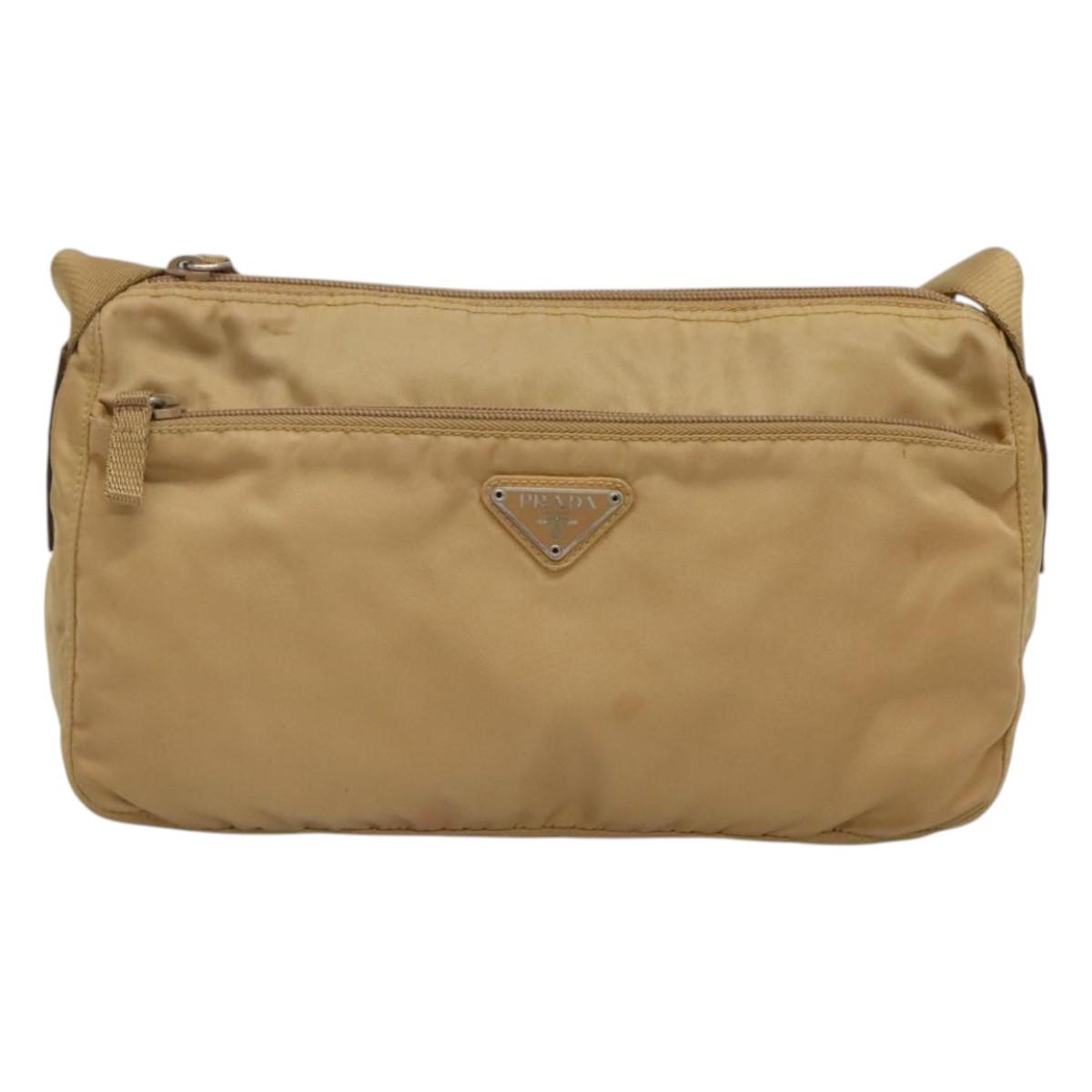 PRADA Shoulder Bag Nylon Beige Silver Auth 123907