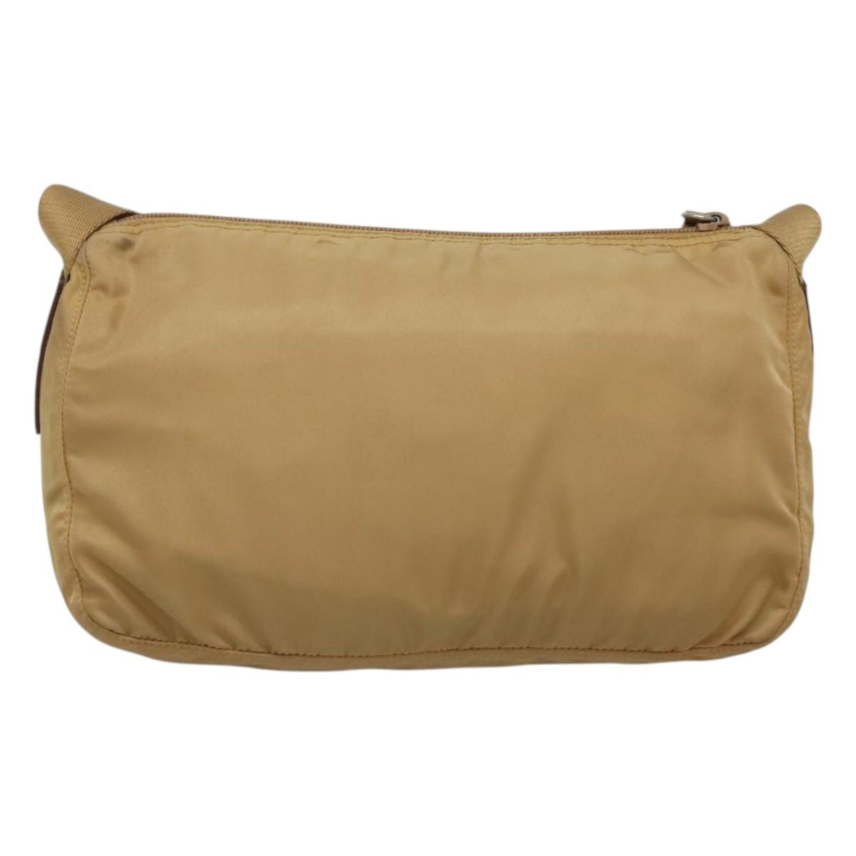 PRADA Shoulder Bag Nylon Beige Silver Auth 123907