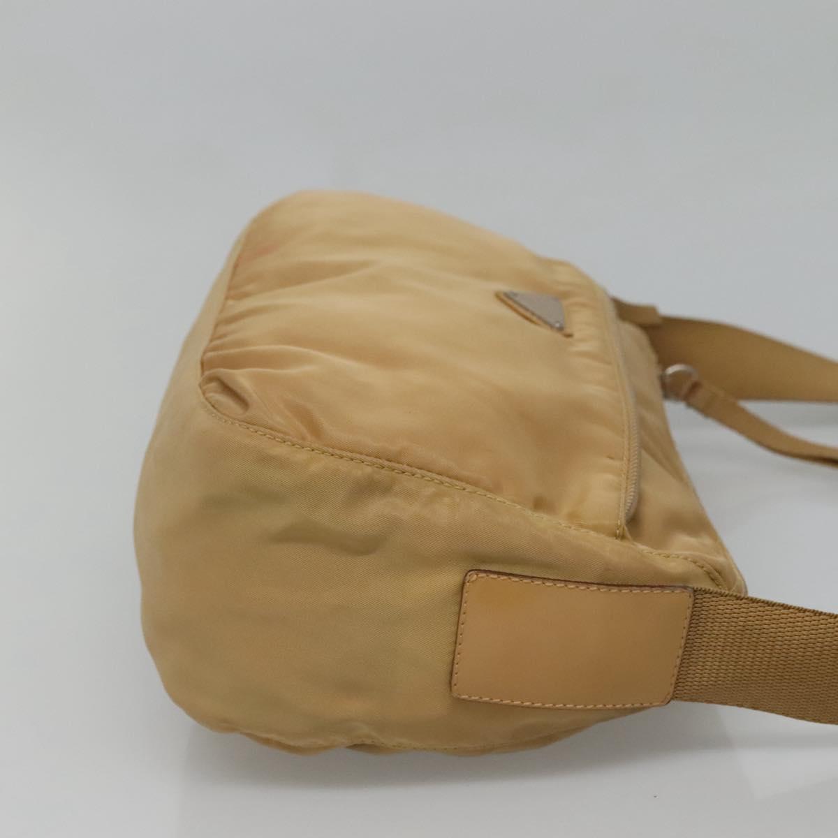 PRADA Shoulder Bag Nylon Beige Silver Auth 123907