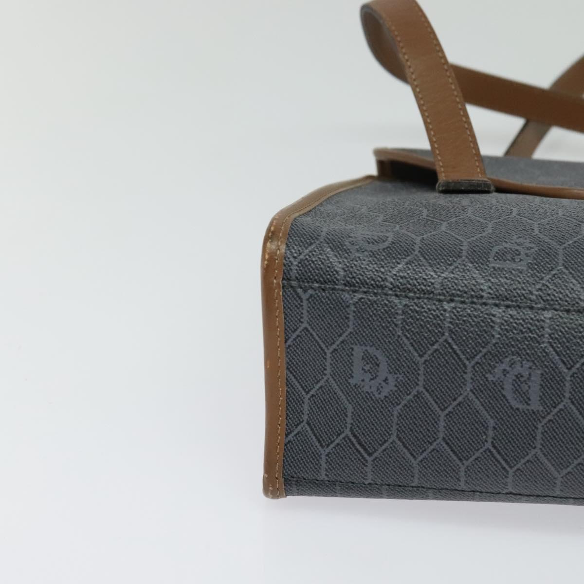 Christian Dior Honeycomb Canvas Hand Bag PVC Leather Gray Gold Auth 123911