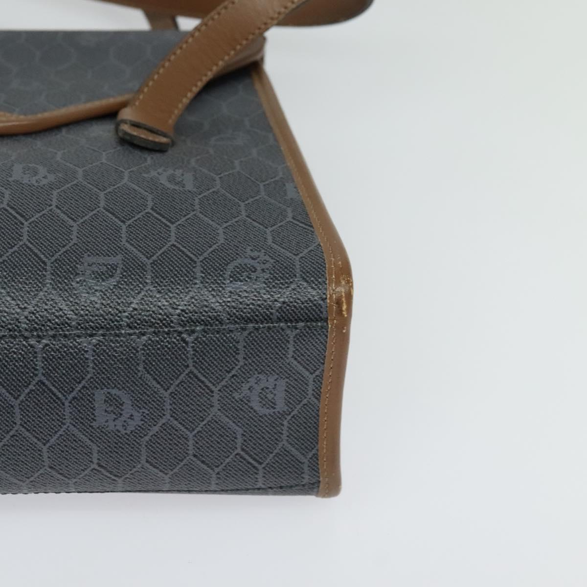 Christian Dior Honeycomb Canvas Hand Bag PVC Leather Gray Gold Auth 123911