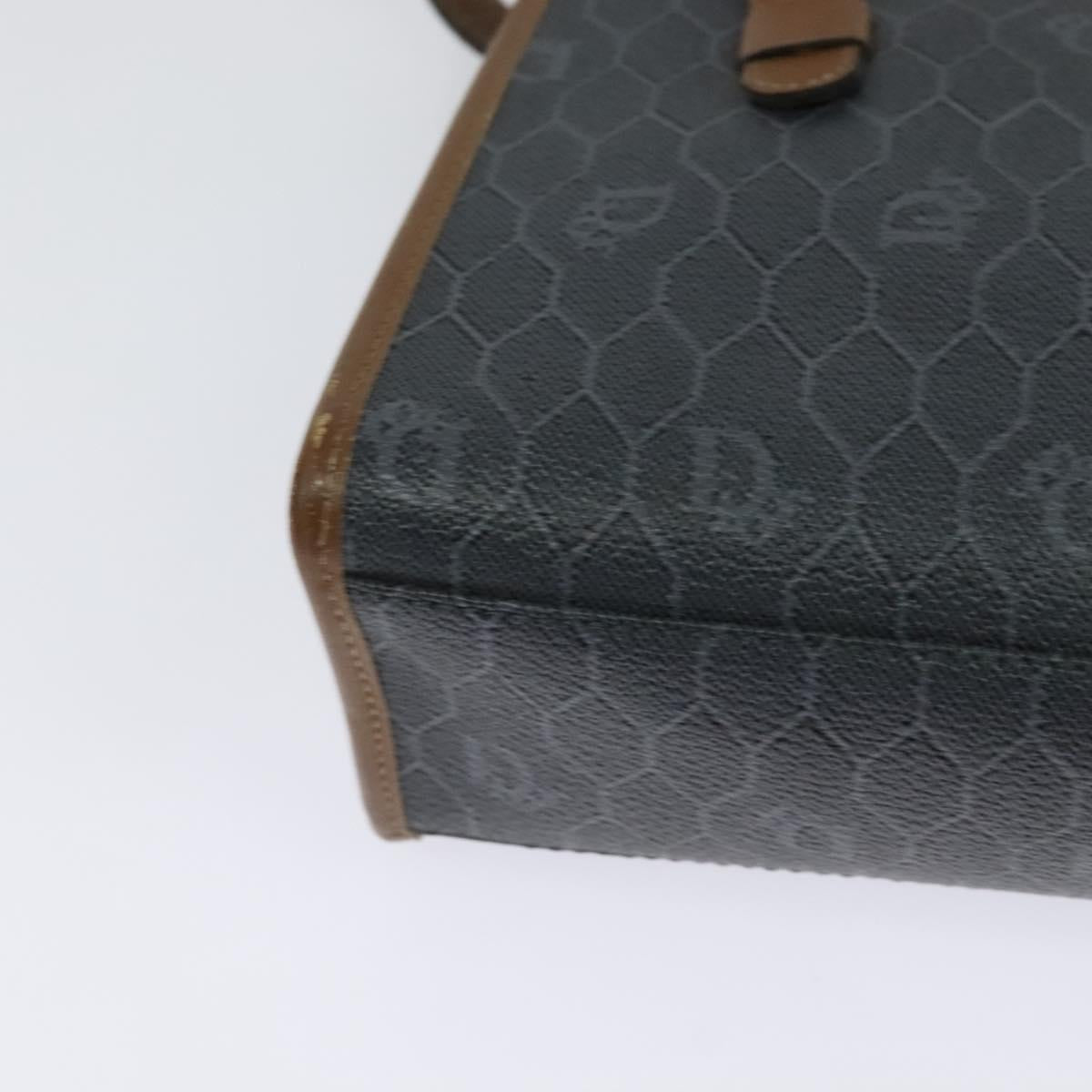 Christian Dior Honeycomb Canvas Hand Bag PVC Leather Gray Gold Auth 123911