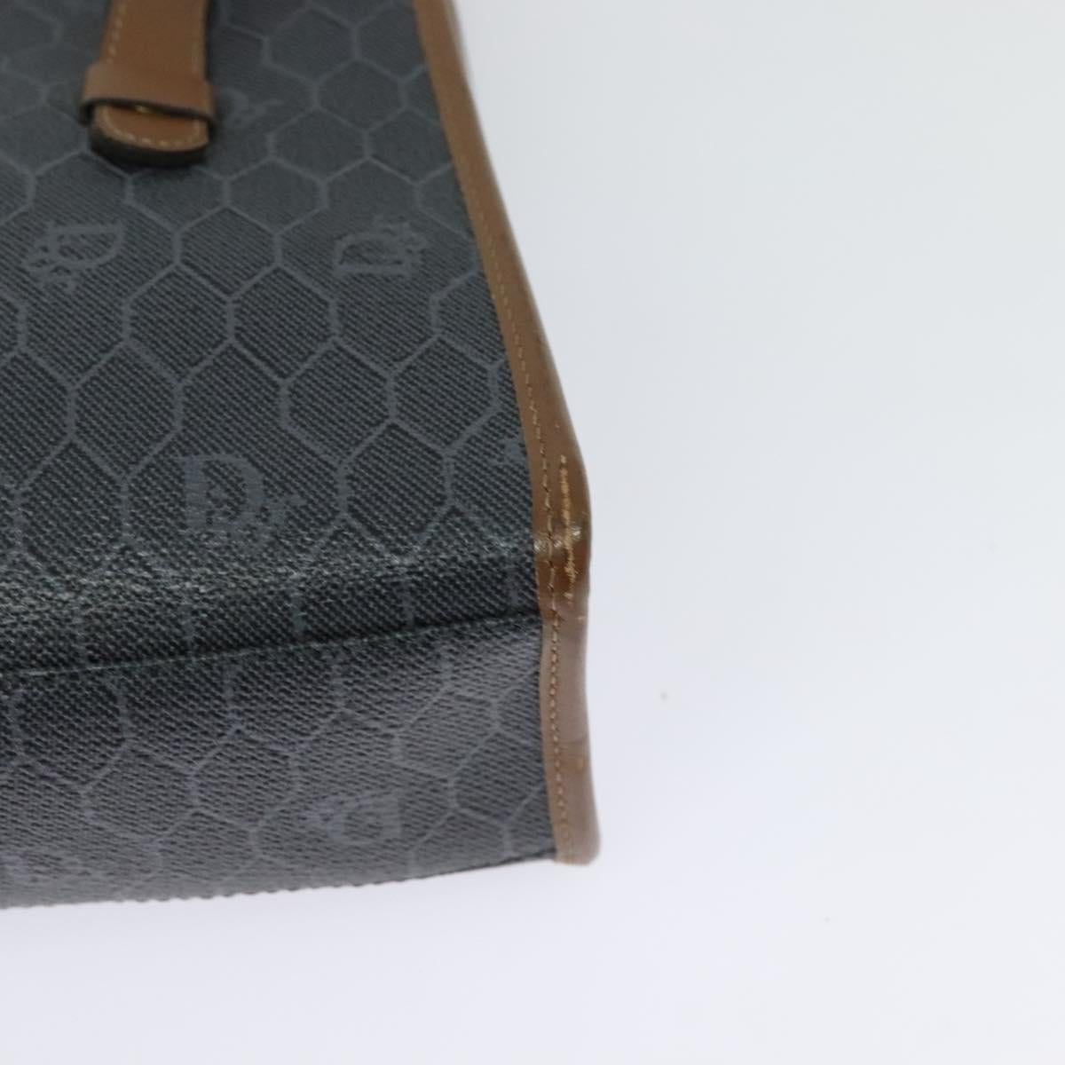 Christian Dior Honeycomb Canvas Hand Bag PVC Leather Gray Gold Auth 123911