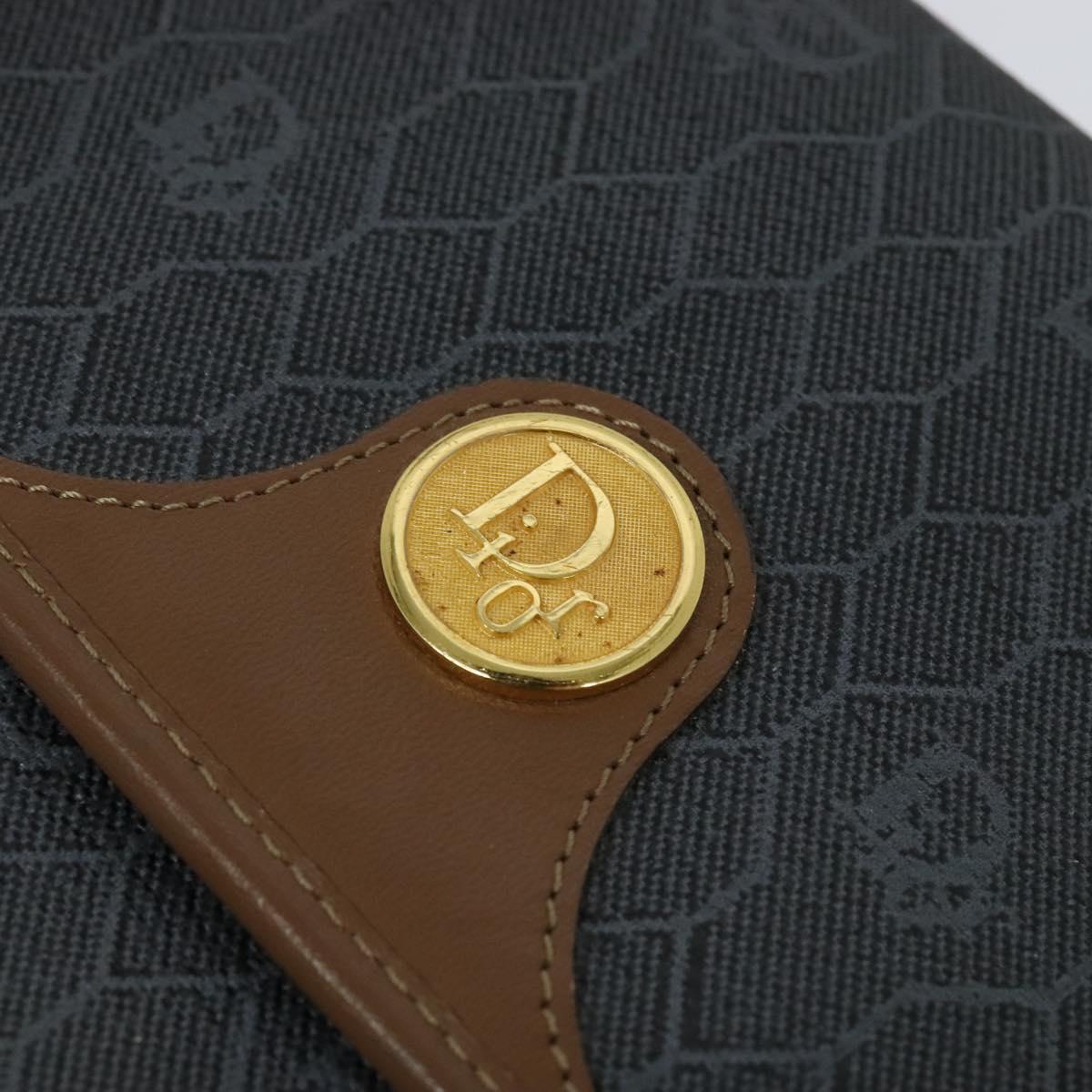 Christian Dior Honeycomb Canvas Hand Bag PVC Leather Gray Gold Auth 123911