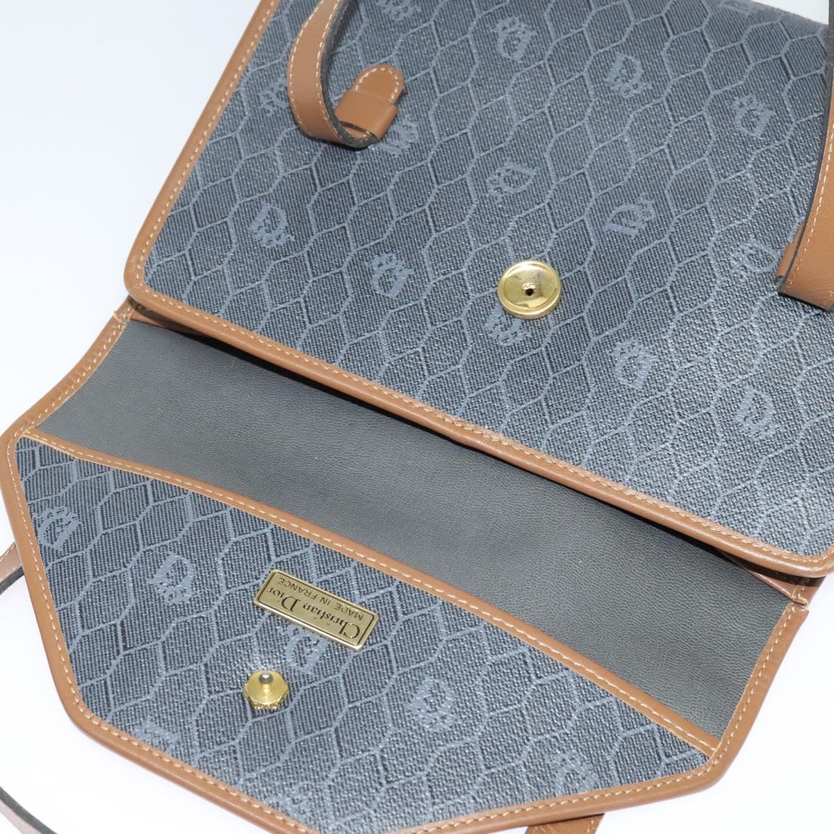 Christian Dior Honeycomb Canvas Hand Bag PVC Leather Gray Gold Auth 123911