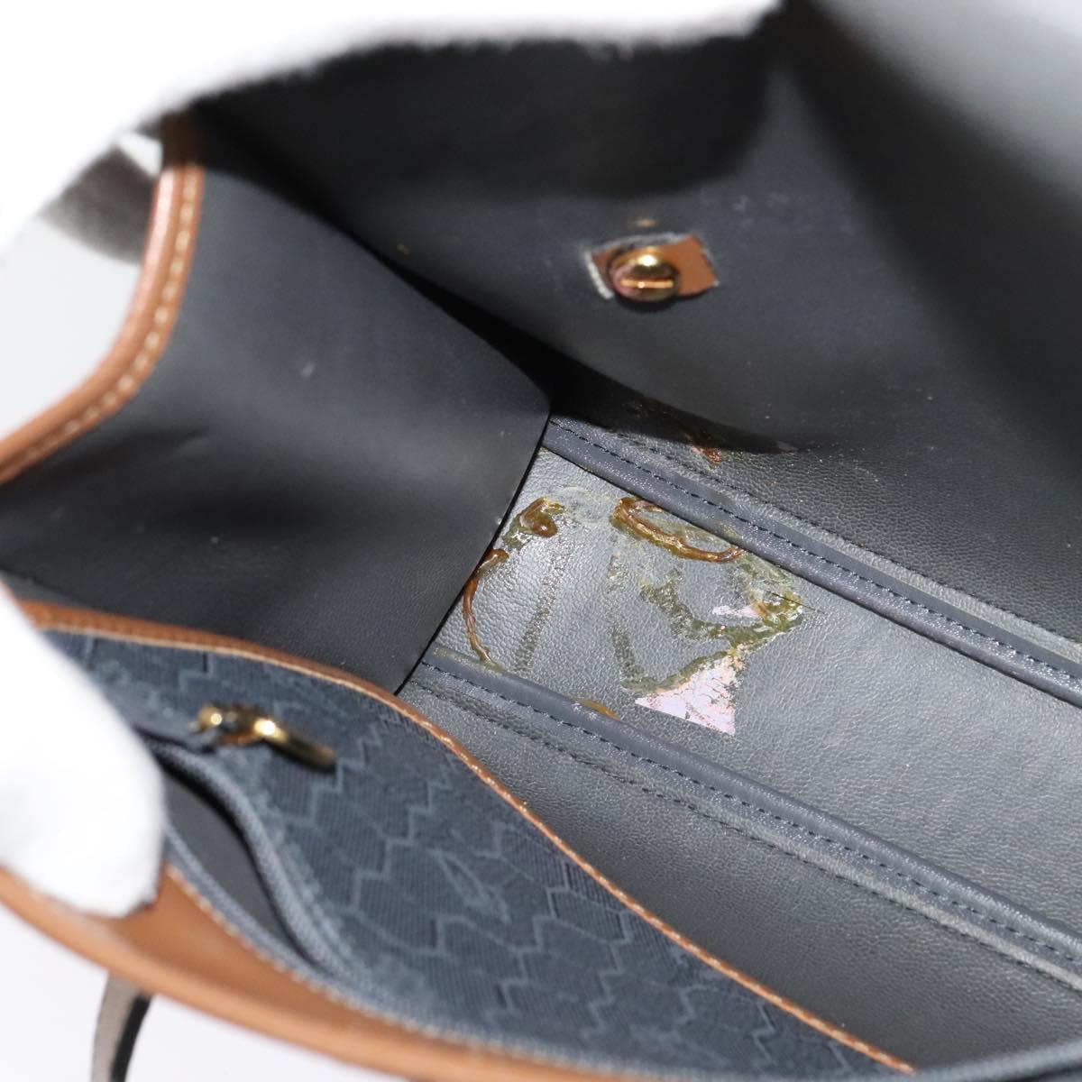 Christian Dior Honeycomb Canvas Hand Bag PVC Leather Gray Gold Auth 123911