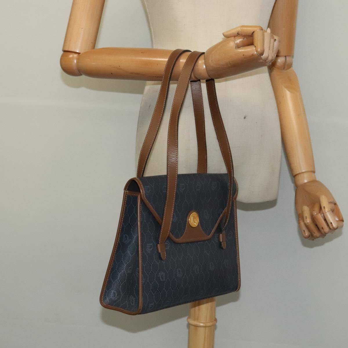 Christian Dior Honeycomb Canvas Hand Bag PVC Leather Gray Gold Auth 123911