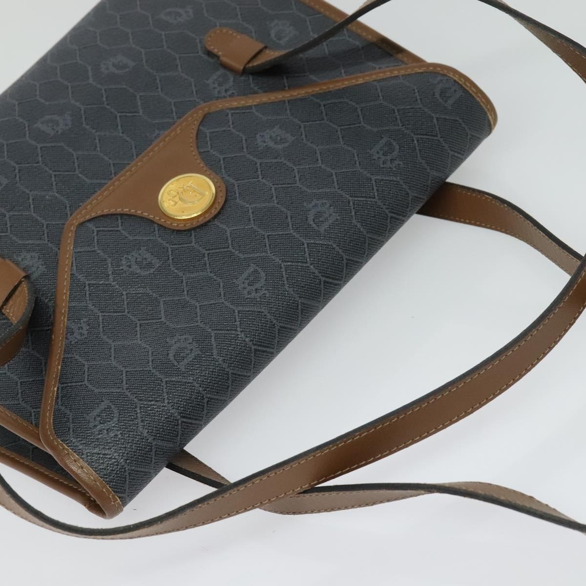 Christian Dior Honeycomb Canvas Hand Bag PVC Leather Gray Gold Auth 123911