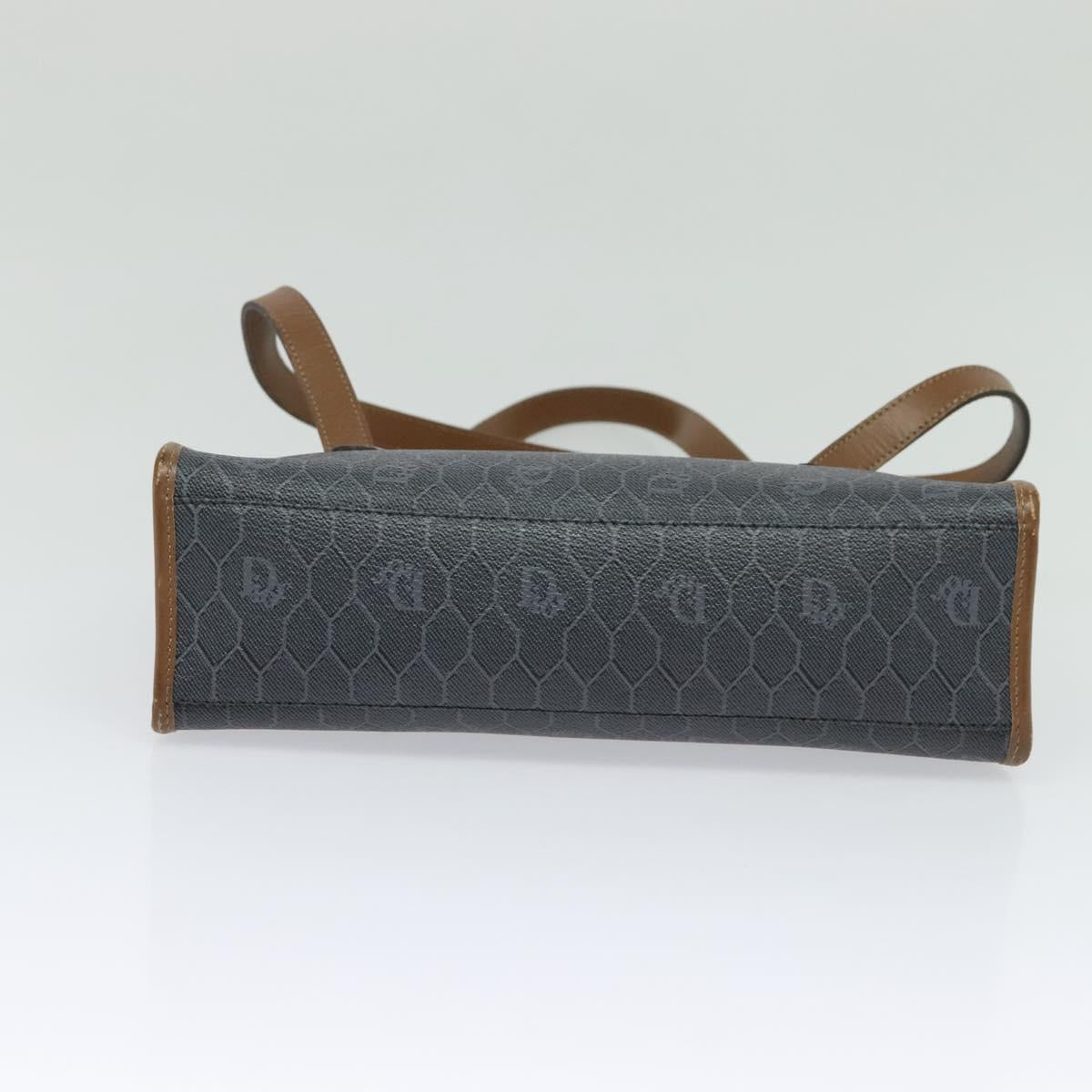 Christian Dior Honeycomb Canvas Hand Bag PVC Leather Gray Gold Auth 123911