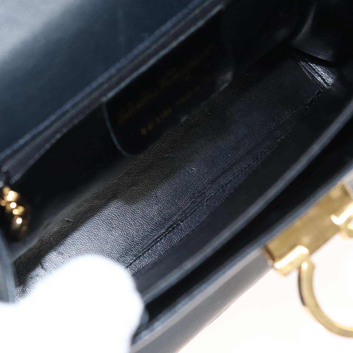 Salvatore Ferragamo Gancini Hand Bag Leather Navy Gold Auth 123913