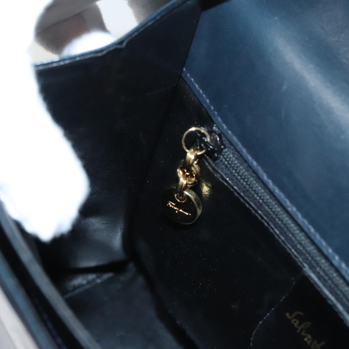 Salvatore Ferragamo Gancini Hand Bag Leather Navy Gold Auth 123913