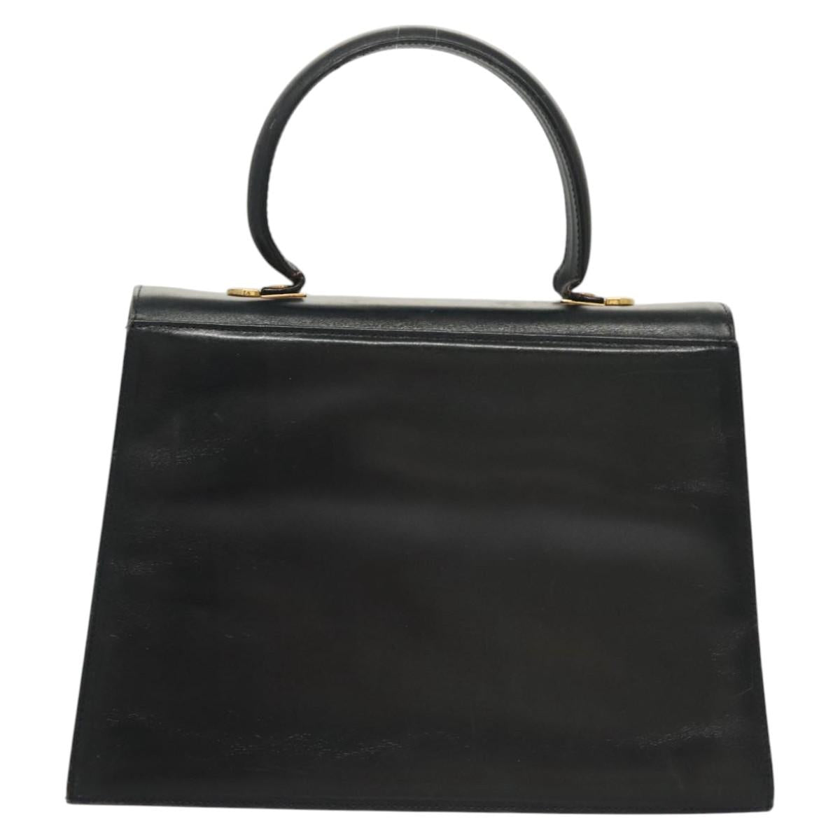 Salvatore Ferragamo Gancini Hand Bag Leather Navy Gold Auth 123913