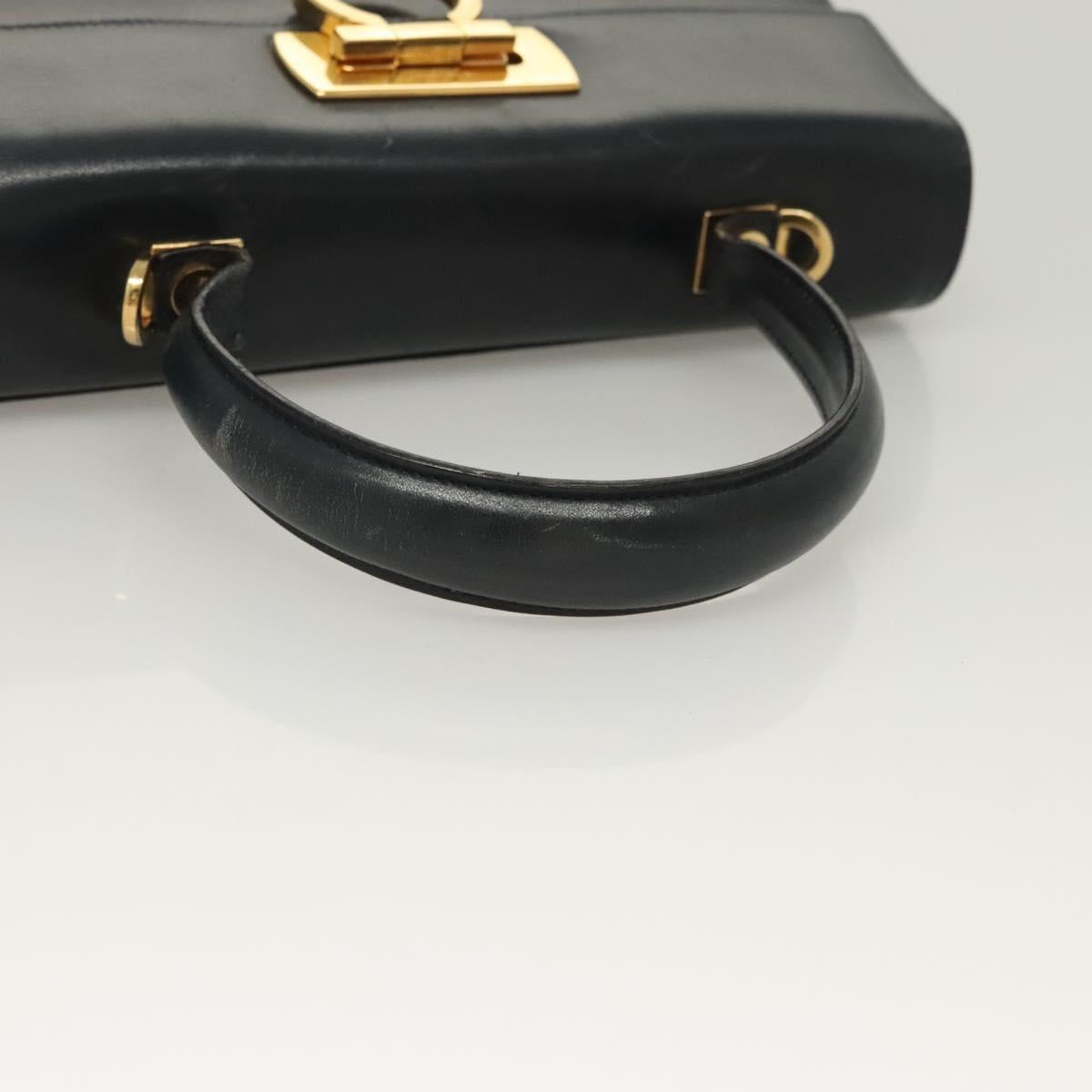 Salvatore Ferragamo Gancini Hand Bag Leather Navy Gold Auth 123913
