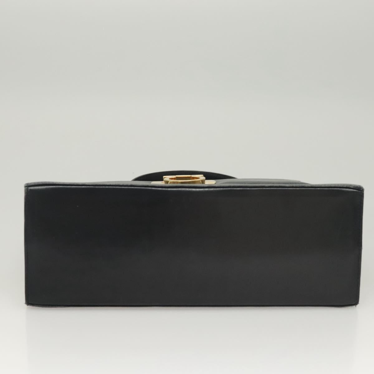 Salvatore Ferragamo Gancini Hand Bag Leather Navy Gold Auth 123913