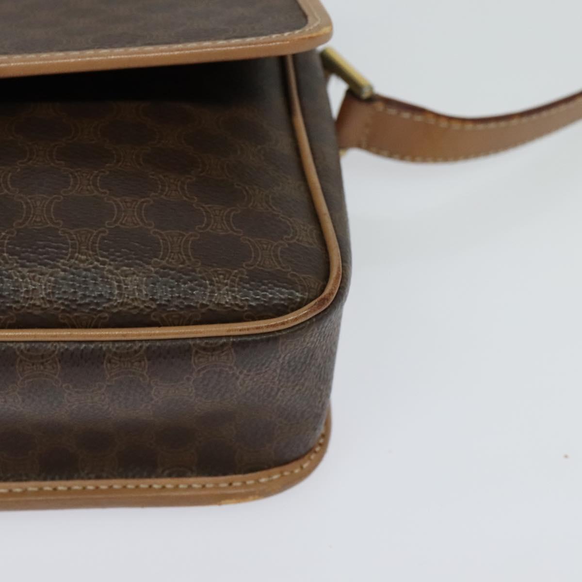 CELINE Macadam Canvas Circle Shoulder Bag PVC Leather Brown Gold Auth 123950