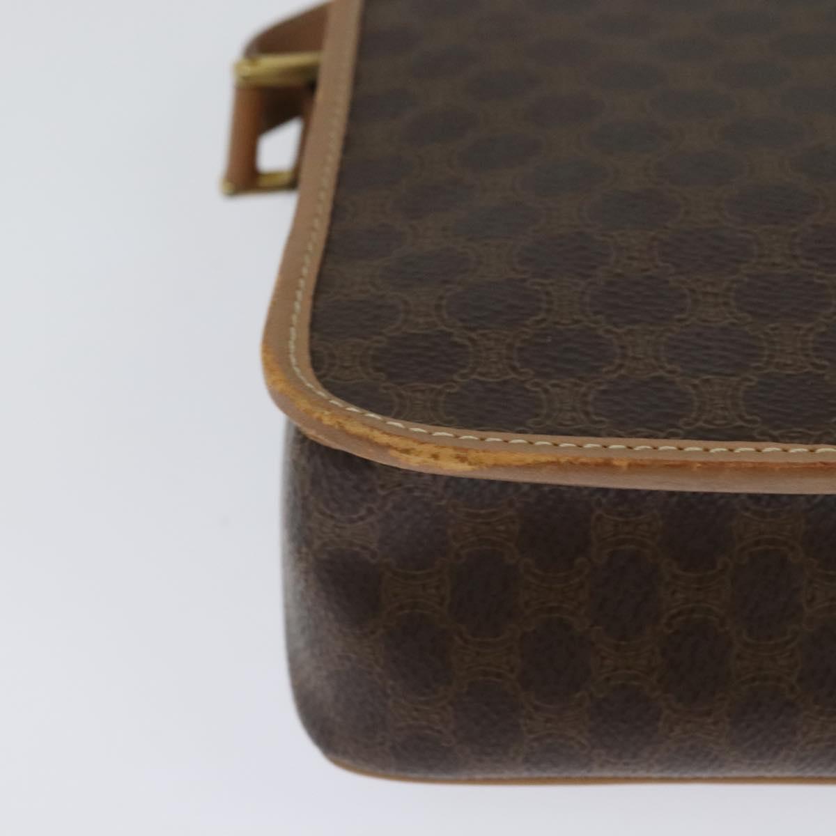 CELINE Macadam Canvas Circle Shoulder Bag PVC Leather Brown Gold Auth 123950