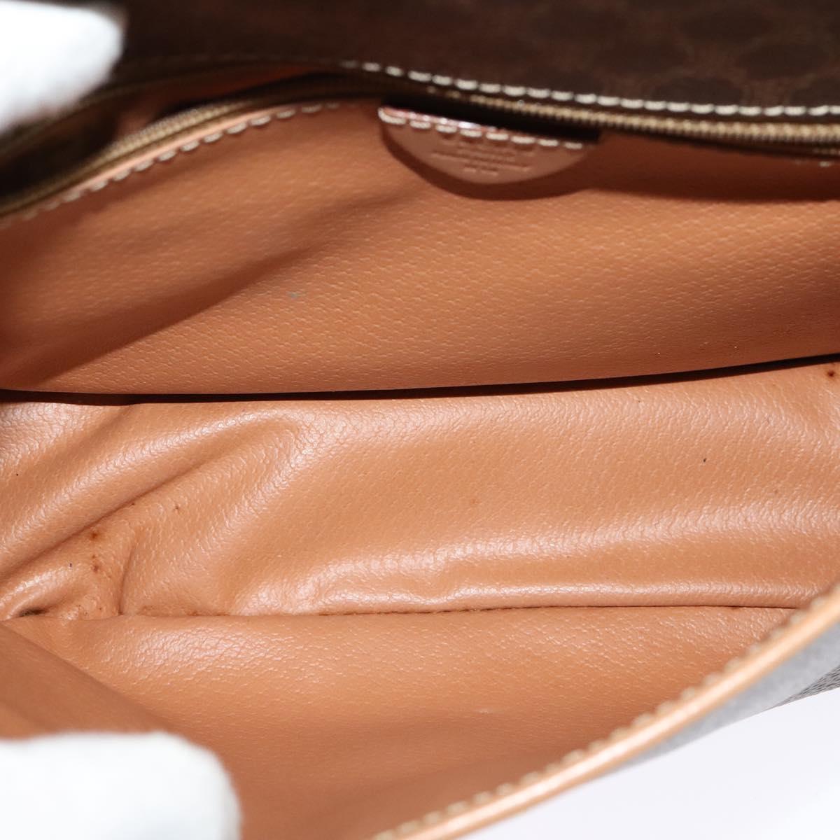 CELINE Macadam Canvas Circle Shoulder Bag PVC Leather Brown Gold Auth 123950