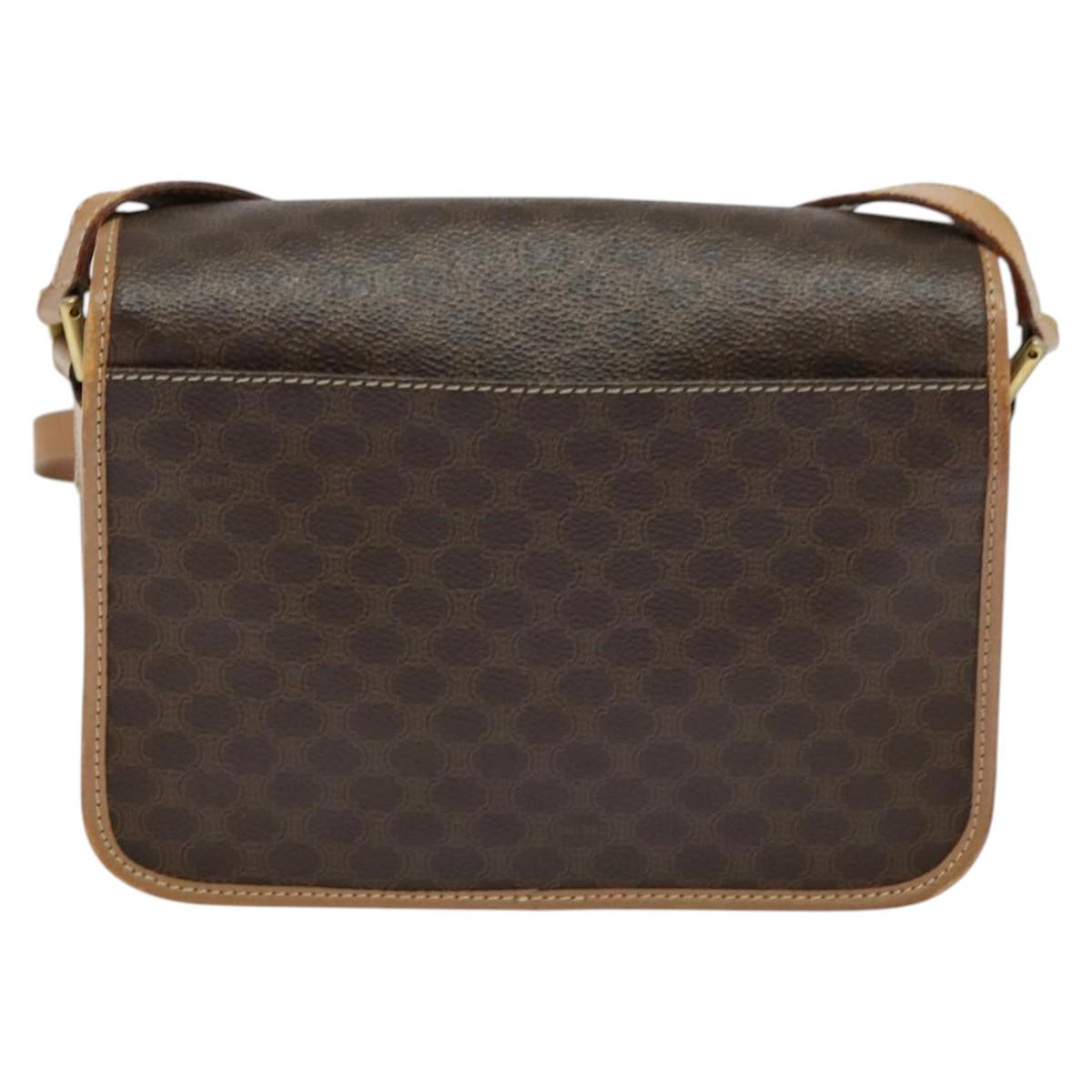 CELINE Macadam Canvas Circle Shoulder Bag PVC Leather Brown Gold Auth 123950