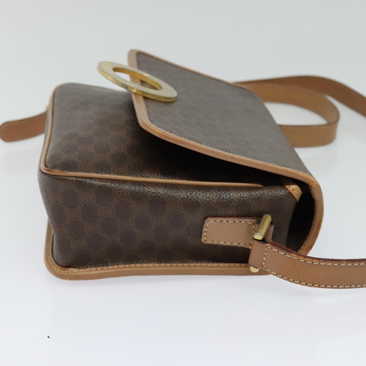 CELINE Macadam Canvas Circle Shoulder Bag PVC Leather Brown Gold Auth 123950