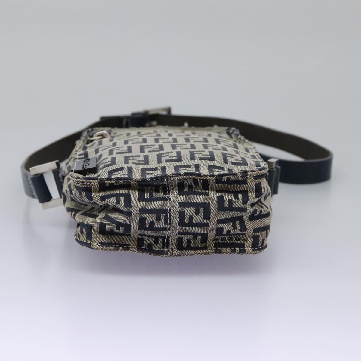 FENDI Zucchino Canvas Shoulder Bag Navy Silver Auth 123978