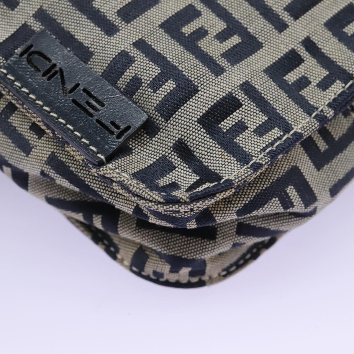 FENDI Zucchino Canvas Shoulder Bag Navy Silver Auth 123978