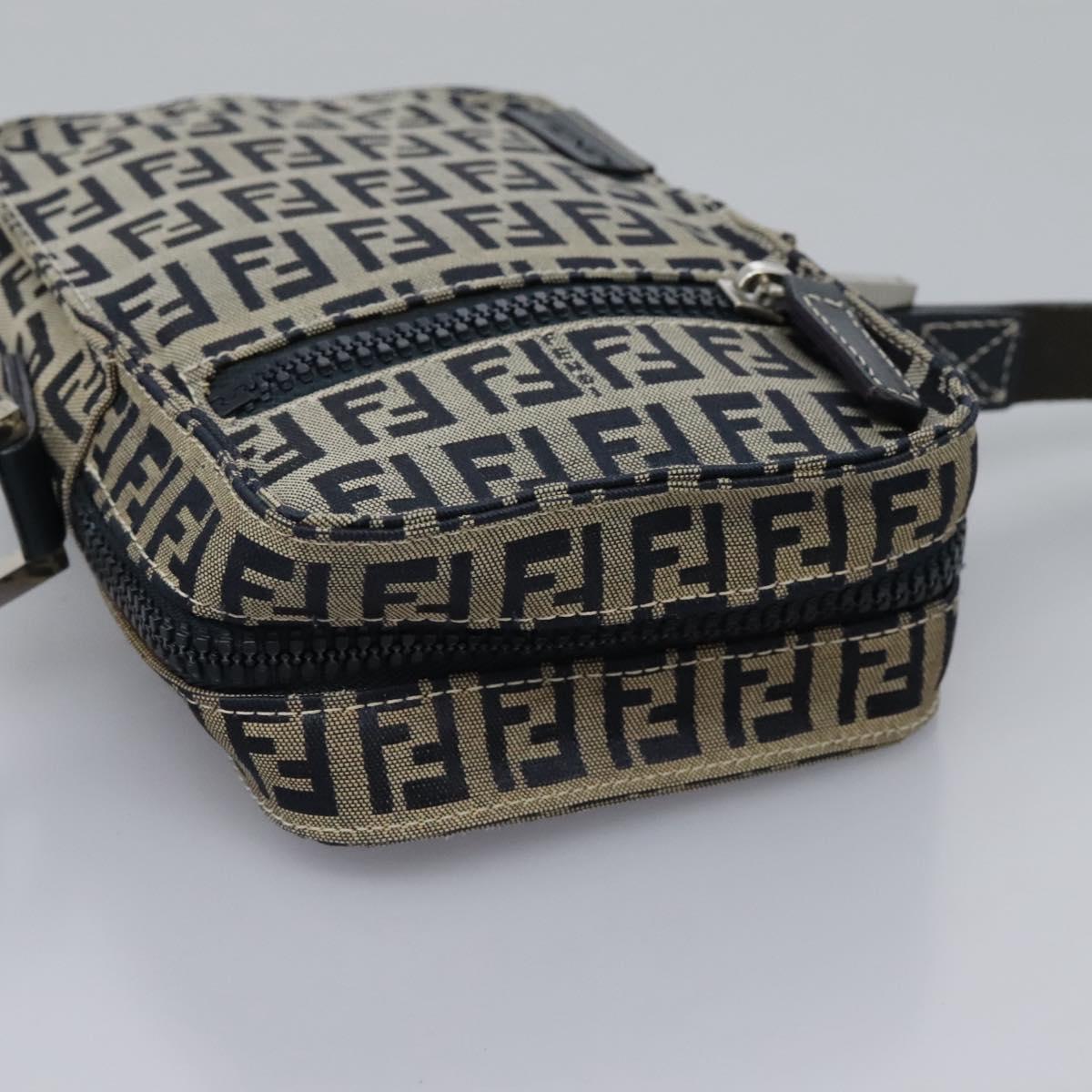 FENDI Zucchino Canvas Shoulder Bag Navy Silver Auth 123978