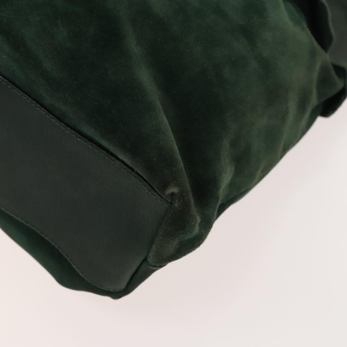 FENDI Shoulder Bag Suede Green Gold Auth 123979