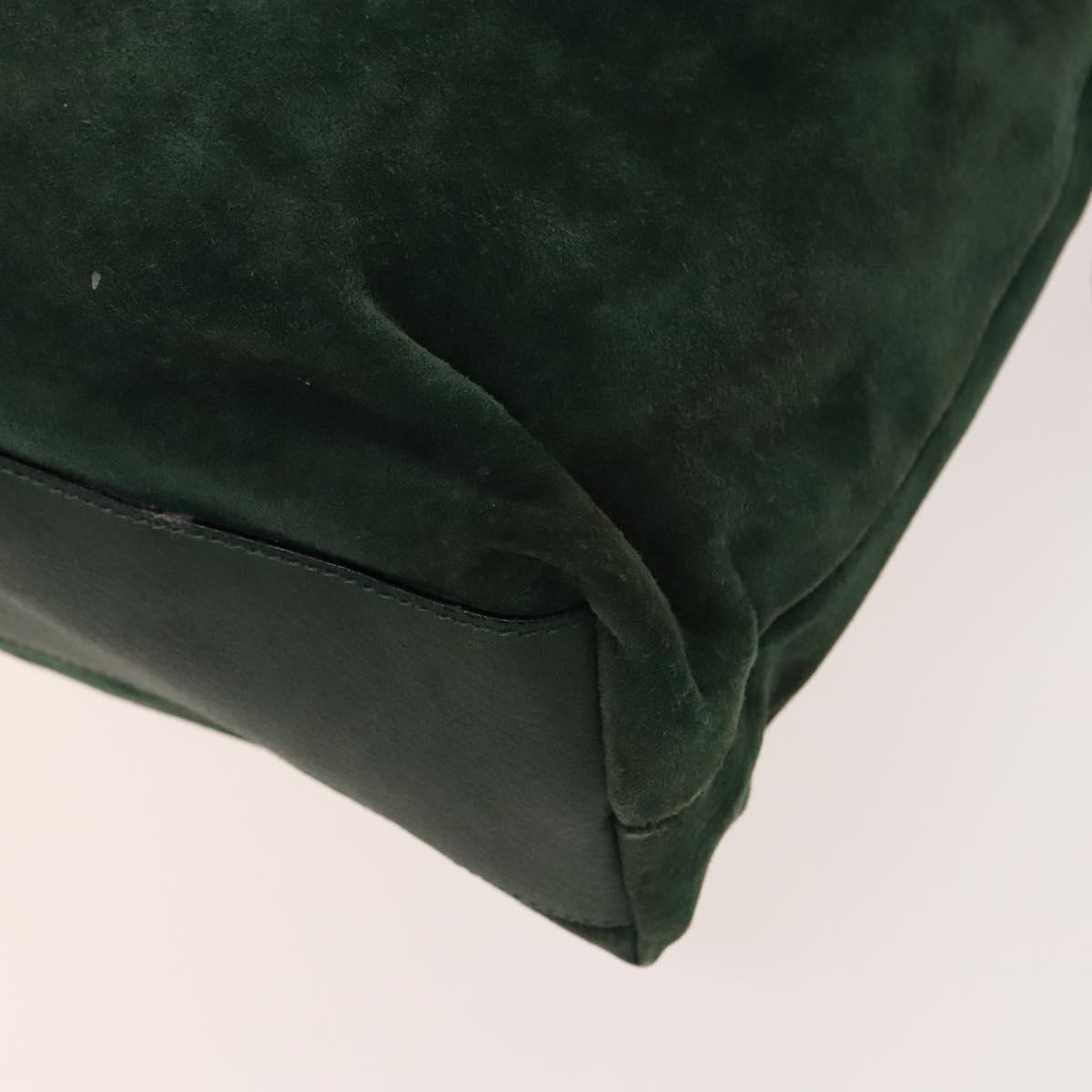 FENDI Shoulder Bag Suede Green Gold Auth 123979