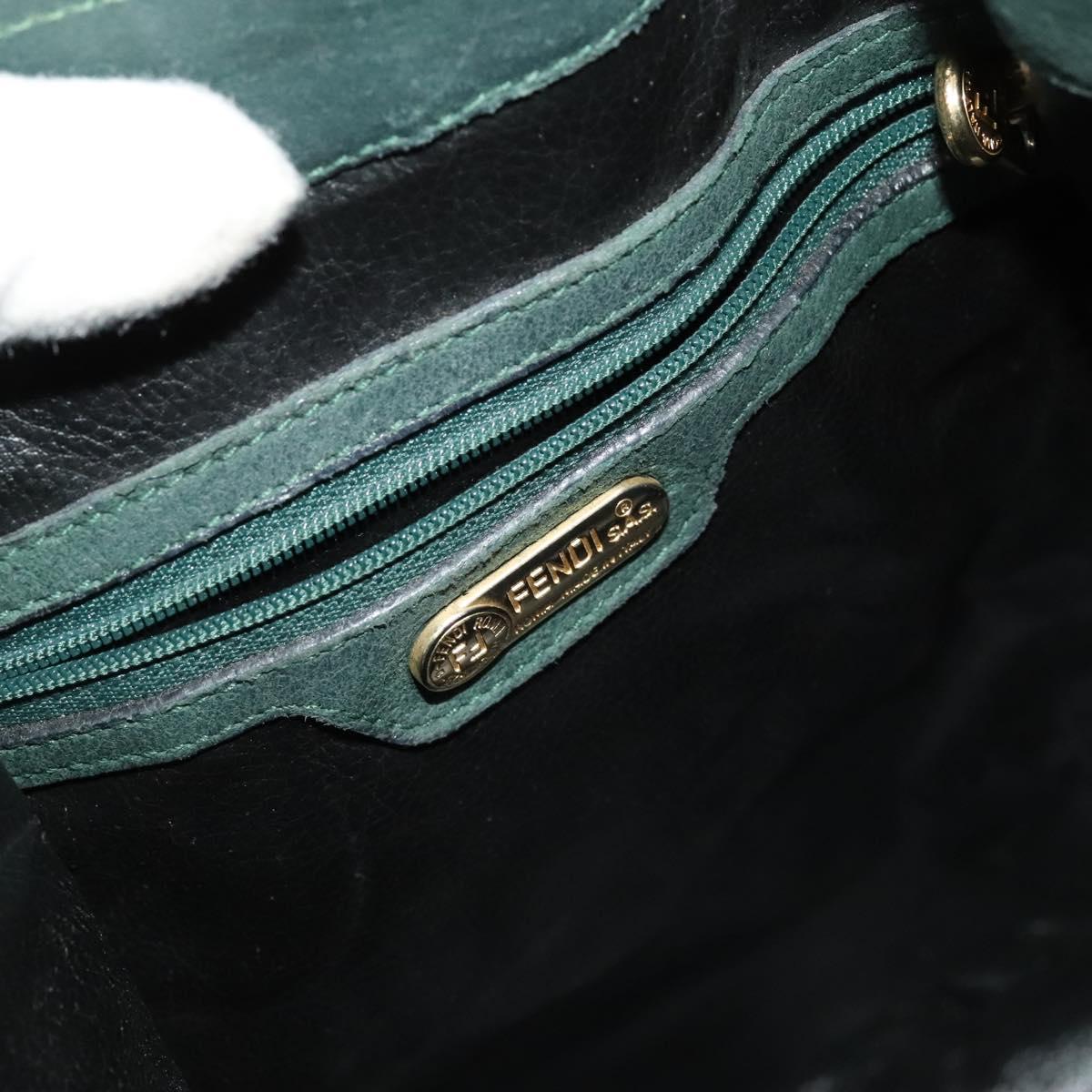 FENDI Shoulder Bag Suede Green Gold Auth 123979