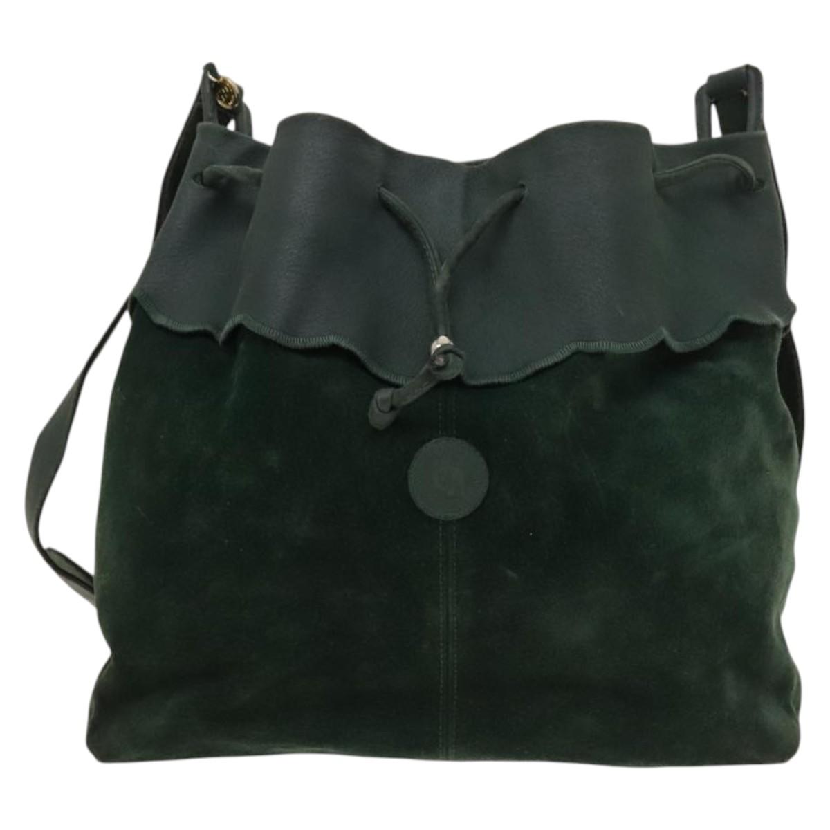 FENDI Shoulder Bag Suede Green Gold Auth 123979
