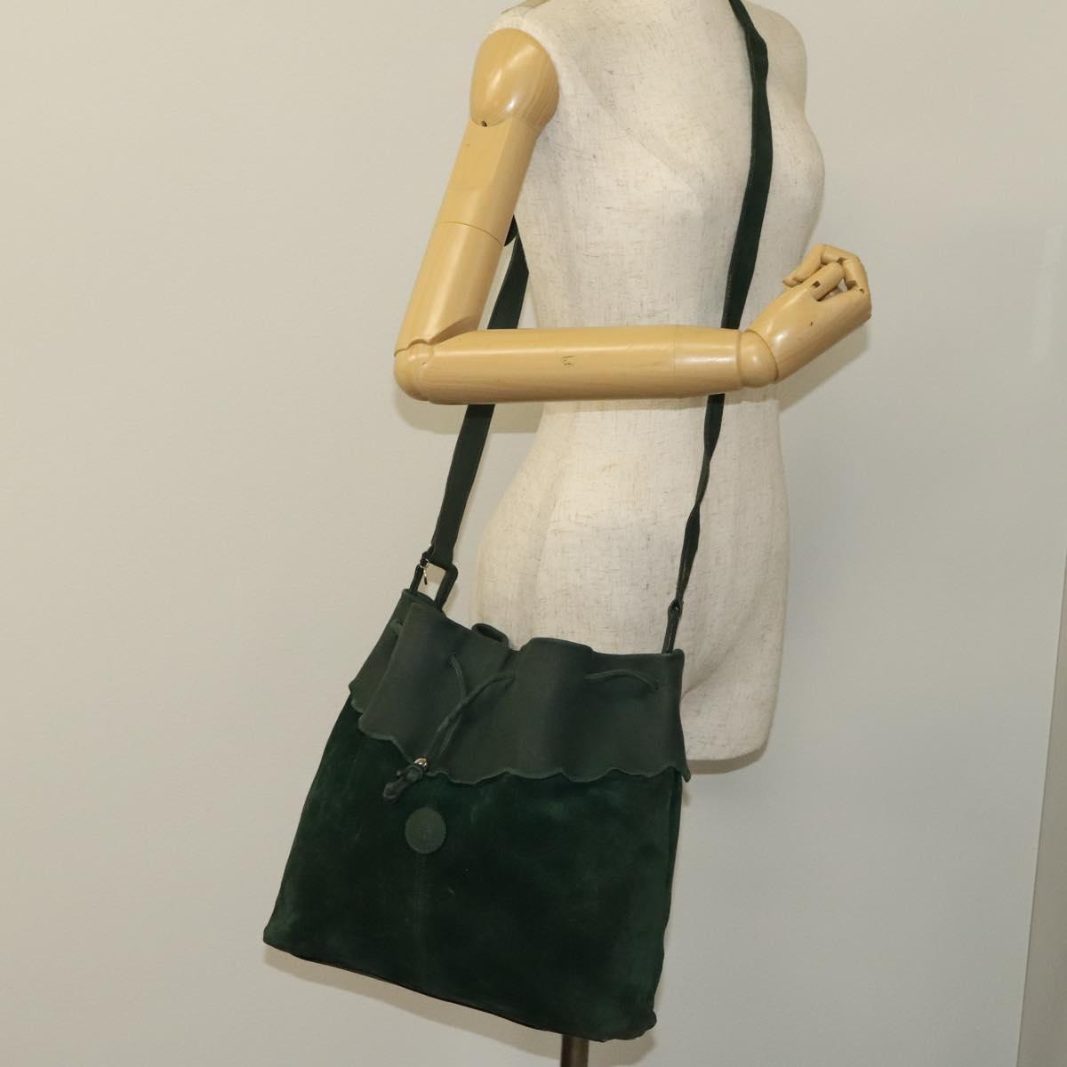 FENDI Shoulder Bag Suede Green Gold Auth 123979