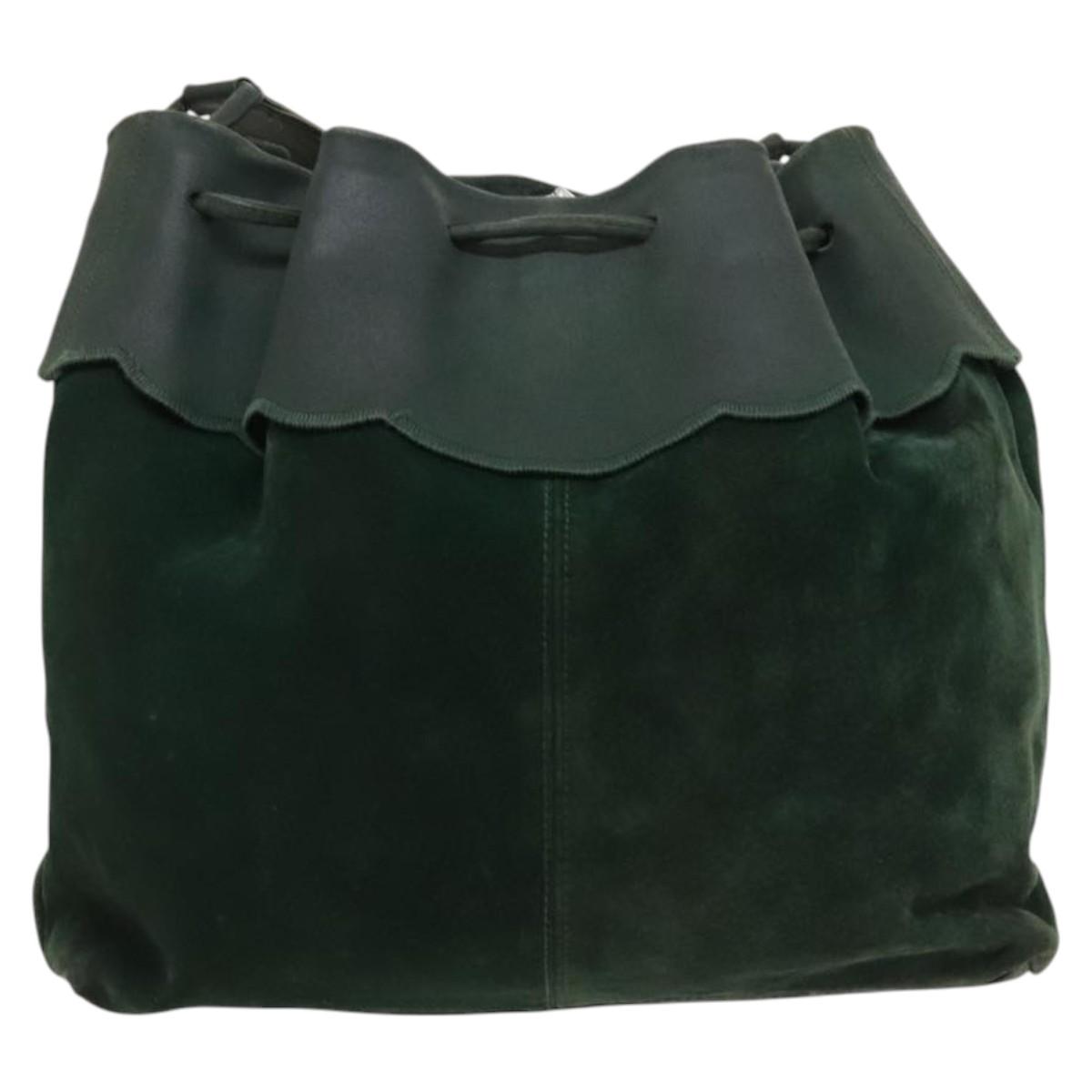 FENDI Shoulder Bag Suede Green Gold Auth 123979