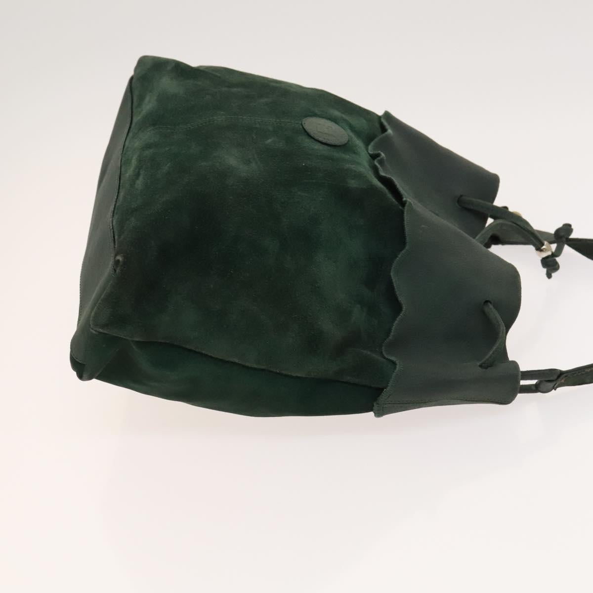 FENDI Shoulder Bag Suede Green Gold Auth 123979