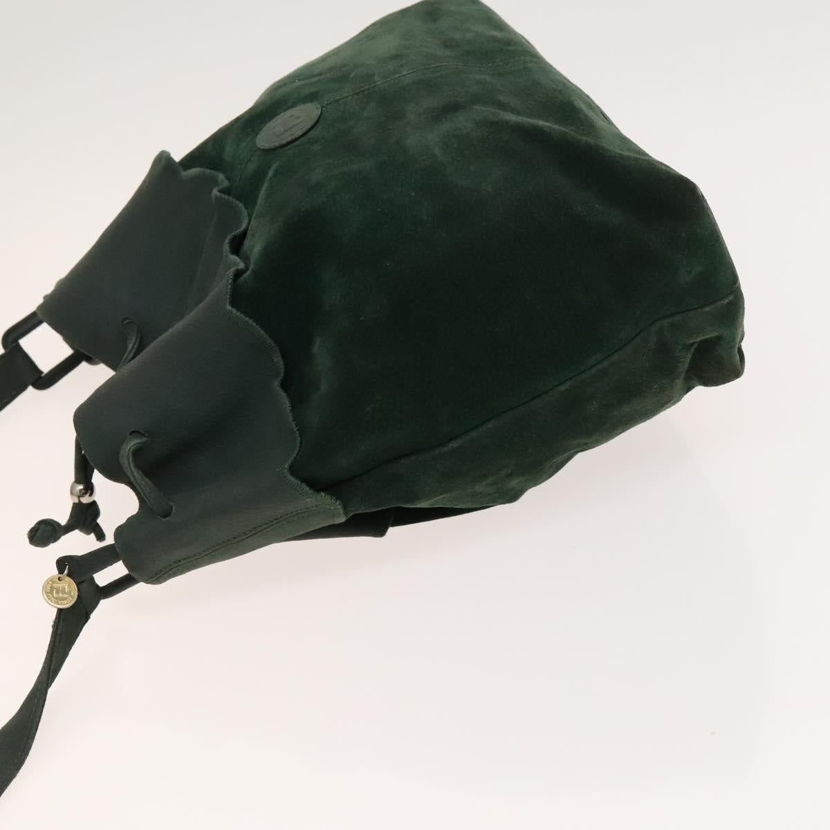 FENDI Shoulder Bag Suede Green Gold Auth 123979