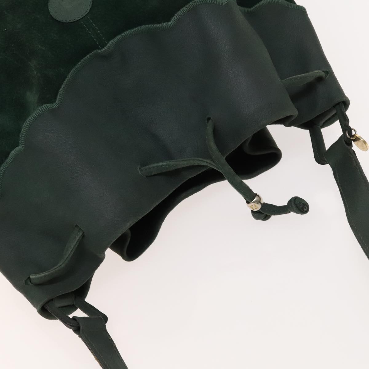 FENDI Shoulder Bag Suede Green Gold Auth 123979