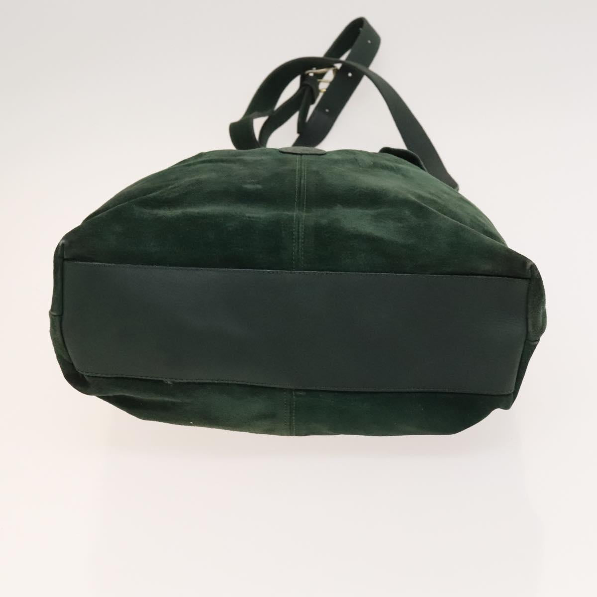 FENDI Shoulder Bag Suede Green Gold Auth 123979