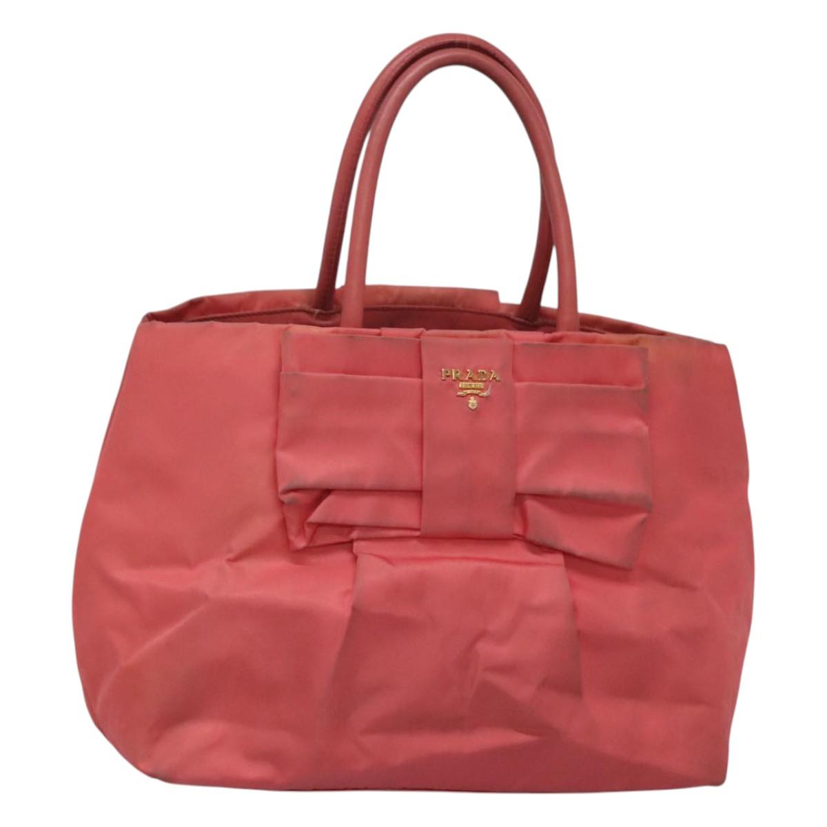 PRADA Tote Bag Nylon Pink Gold Auth 123981
