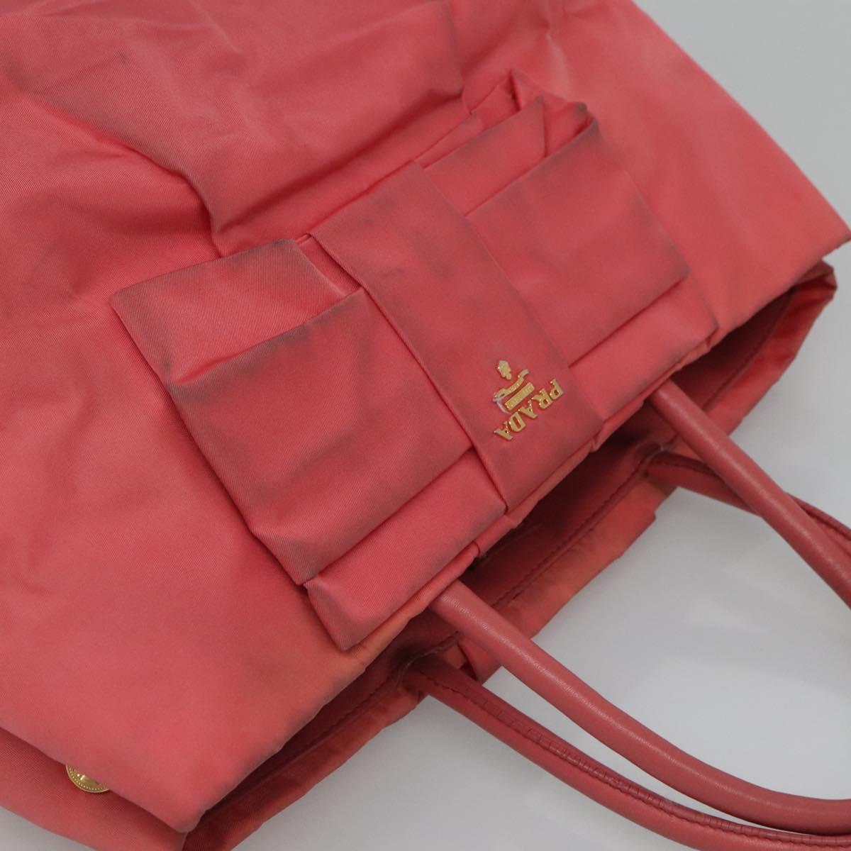PRADA Tote Bag Nylon Pink Gold Auth 123981