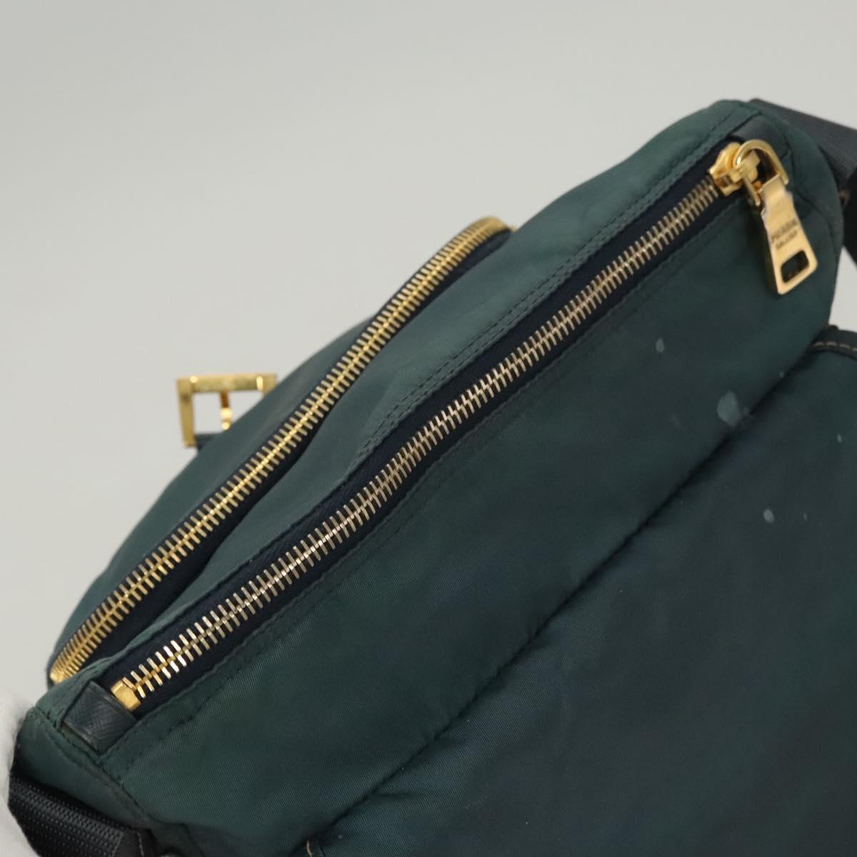 PRADA Shoulder Bag Nylon Green Gold Auth 123982