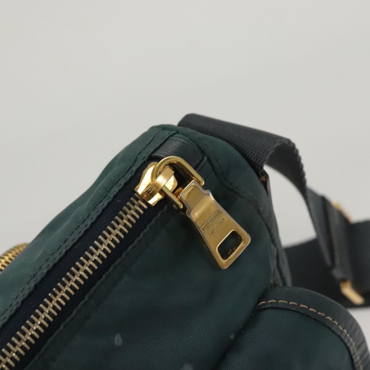 PRADA Shoulder Bag Nylon Green Gold Auth 123982