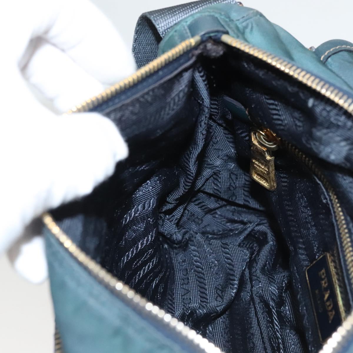 PRADA Shoulder Bag Nylon Green Gold Auth 123982