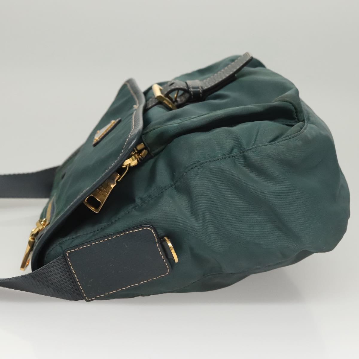 PRADA Shoulder Bag Nylon Green Gold Auth 123982