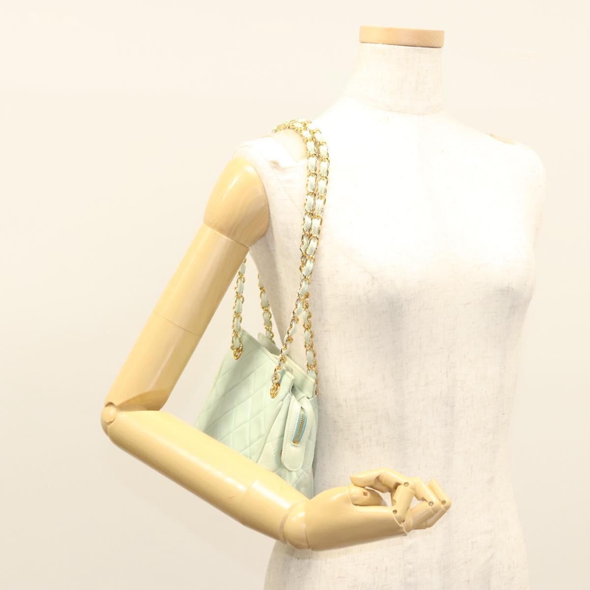CHANEL Matelasse Chain Shoulder Bag Lamb Skin Peppermint Gold CC Auth 124074