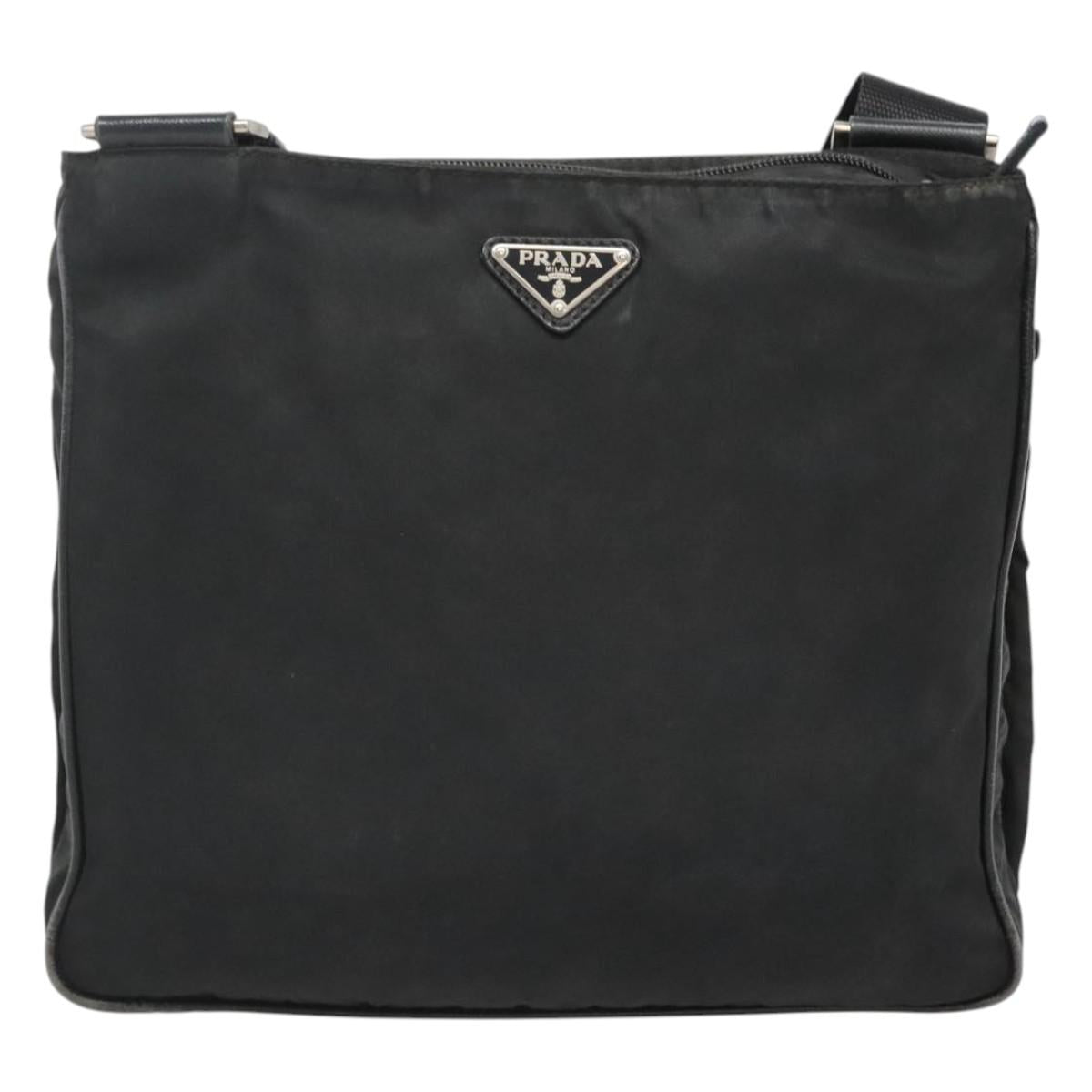 PRADA Shoulder Bag Nylon Black Silver Auth 124085