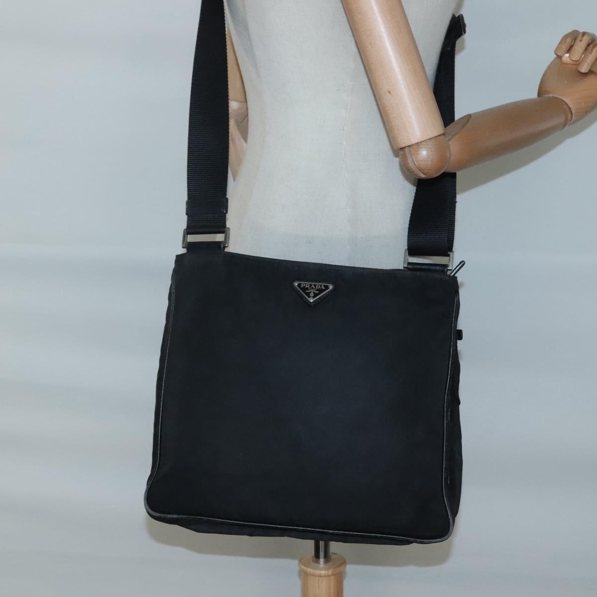 PRADA Shoulder Bag Nylon Black Silver Auth 124085