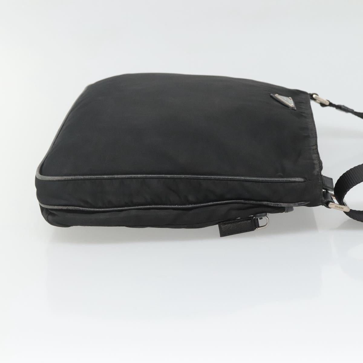 PRADA Shoulder Bag Nylon Black Silver Auth 124085