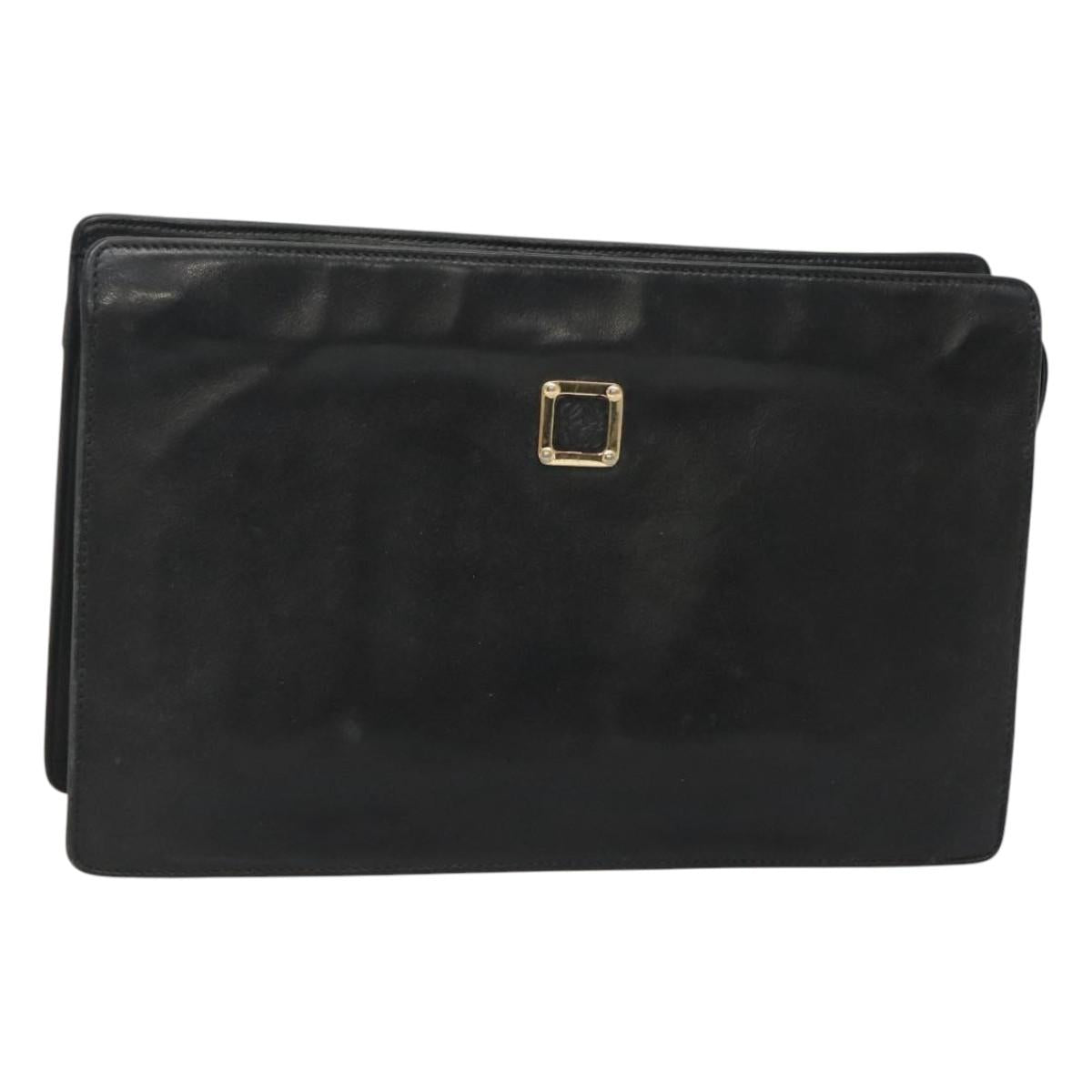 LOEWE Anagram Clutch Bag Leather Black Gold Auth 124098