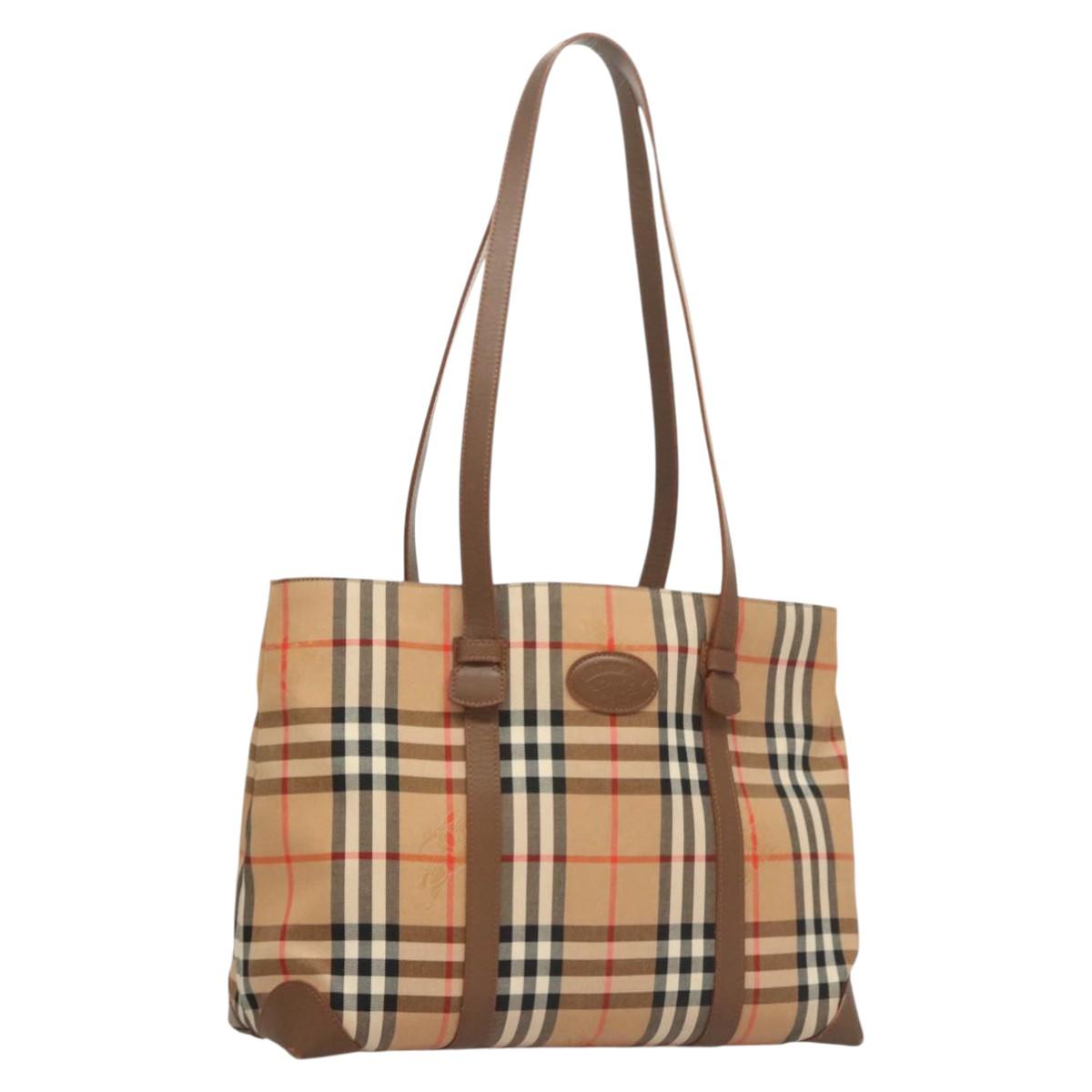 BURBERRY Nova Check Tote Bag Canvas Beige Auth 124112