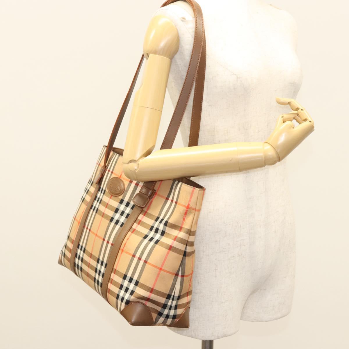BURBERRY Nova Check Tote Bag Canvas Beige Auth 124112